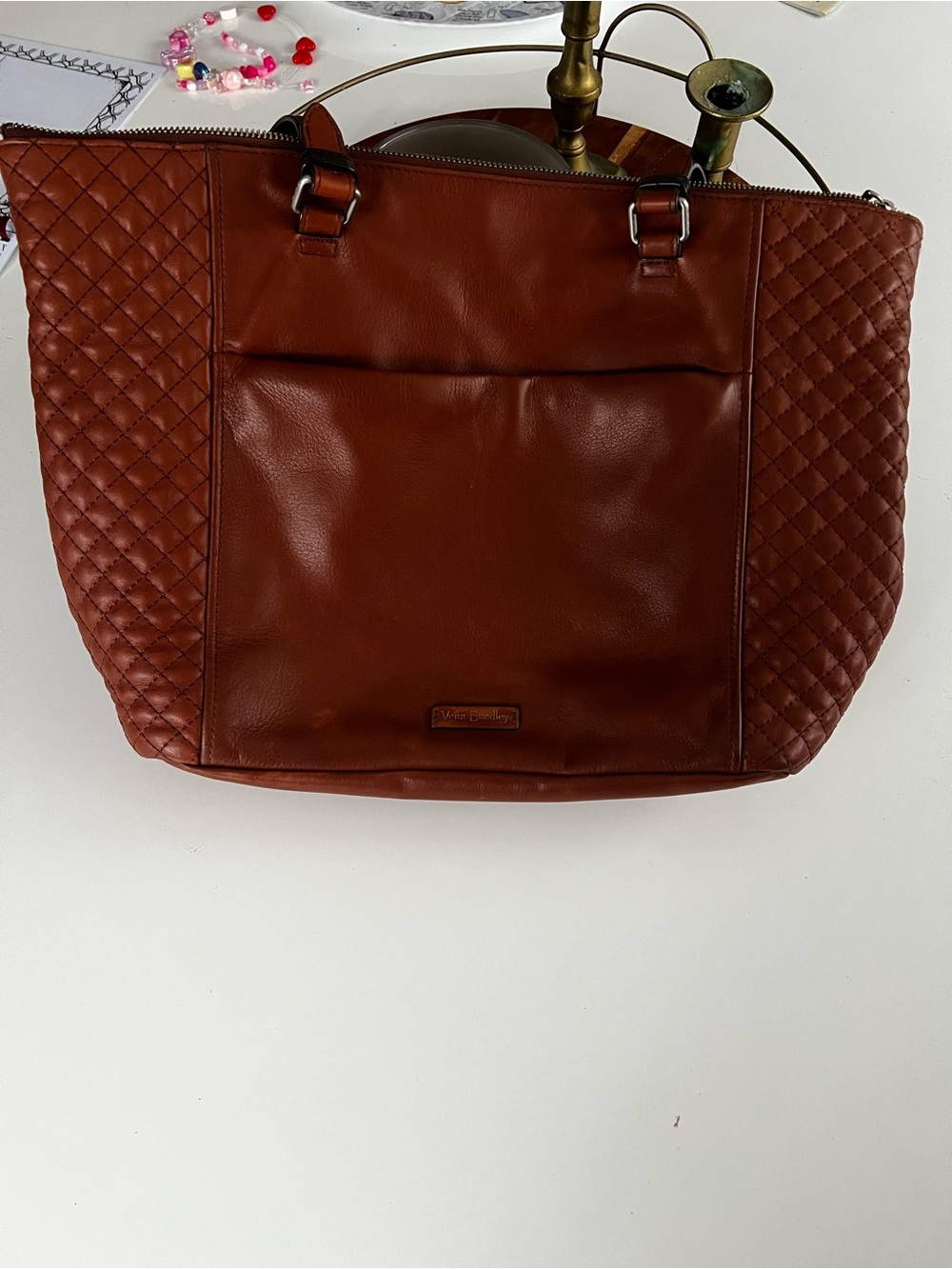 Vera Bradley Quilted Paneled Tote in Rich Cognac Brown